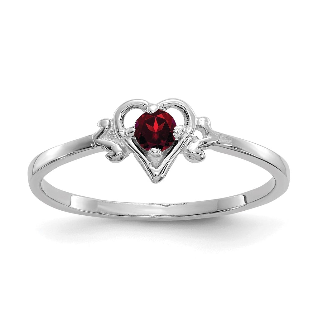 14K White Gold Garnet Birthstone Heart Ring – Elegant Jewelry Gift for Birthday, Anniversary, Engagement, Wedding
