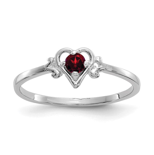 14K White Gold Garnet Birthstone Heart Ring – Elegant Jewelry Gift for Birthday, Anniversary, Engagement, Wedding