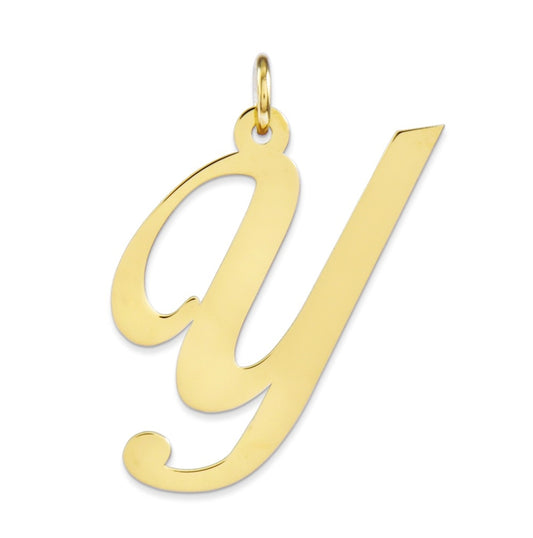 10K Yellow Gold Large Fancy Script Letter Y Initial Charm