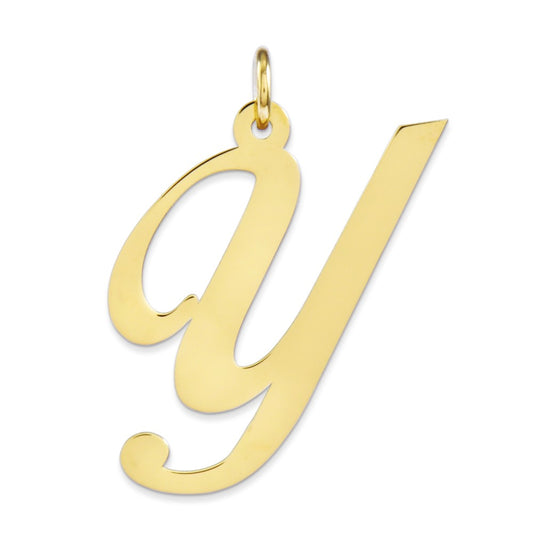 14K Yellow Gold Large Fancy Script Initial Y Charm