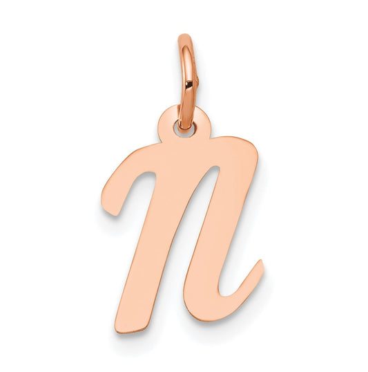 14k Rose Gold Small Script Letter N Initial Charm