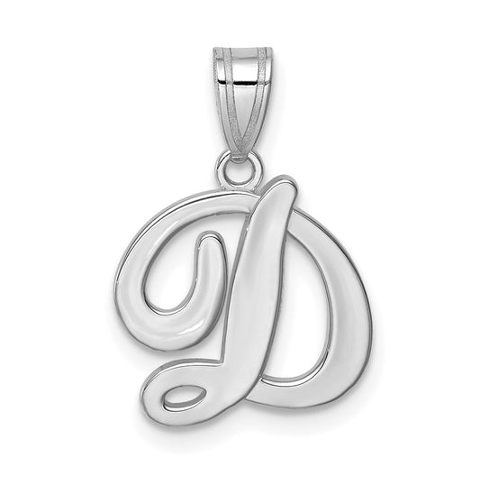 14KW White Gold Script Letter D Initial  Pendant