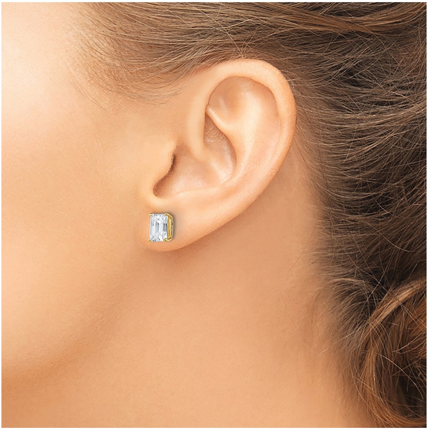 14K Yellow Gold 5.2ct. 9x7mm Emerald Moissanite Earrings
