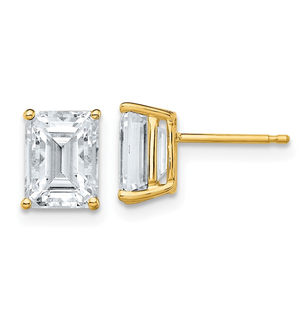 14K Yellow Gold 3.5ct. 8x6mm Emerald Moissanite Earrings