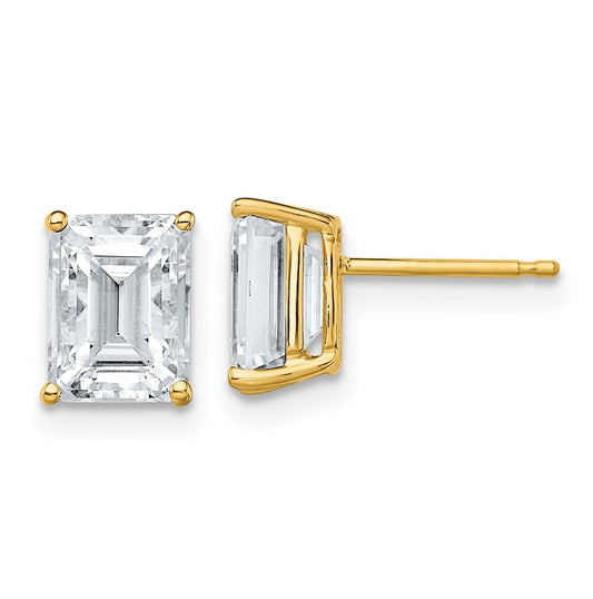 14K Yellow Gold 3.5ct. 8x6mm Emerald Moissanite Earrings