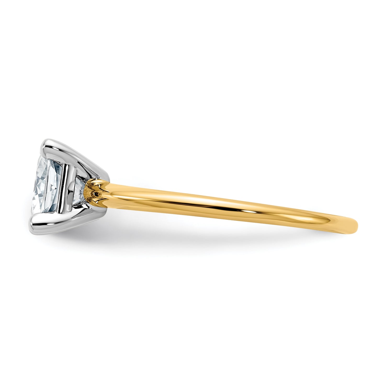 14K Yellow Gold 1ct. D E F Pure Light Cushion Moissanite Solitaire Ring, Size 6
