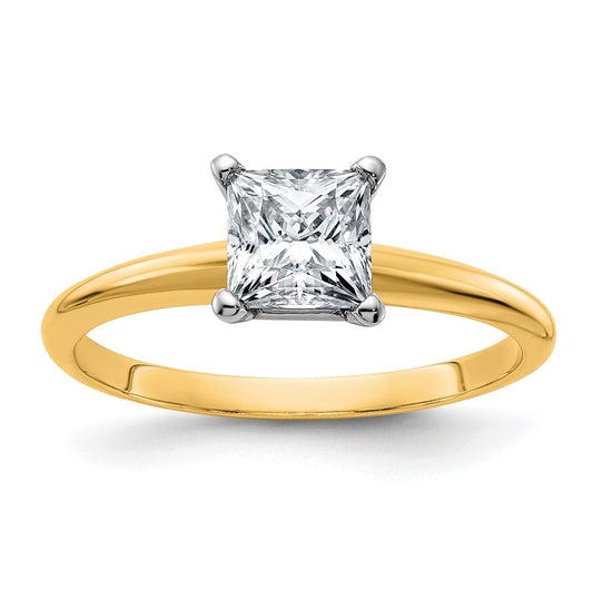 14K Yellow Gold 1ct. D E F Pure Light Princess Moissanite Solitaire Ring, Size 7