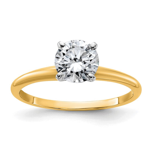 14K Yellow Gold 1ct. D E F Pure Light Round Moissanite Solitaire Ring, Size 9