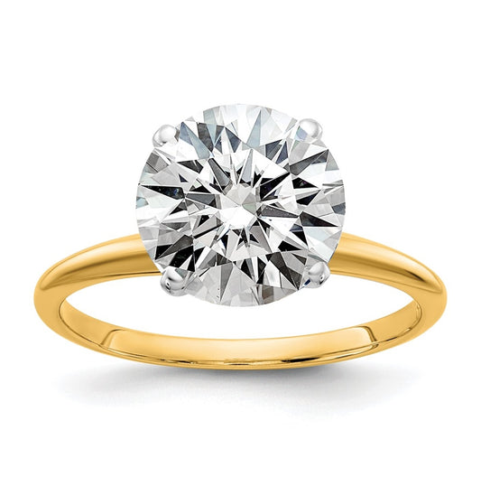 14K Yellow Gold 3ct. D E F Pure Light Round Moissanite Solitaire Ring, Size 8