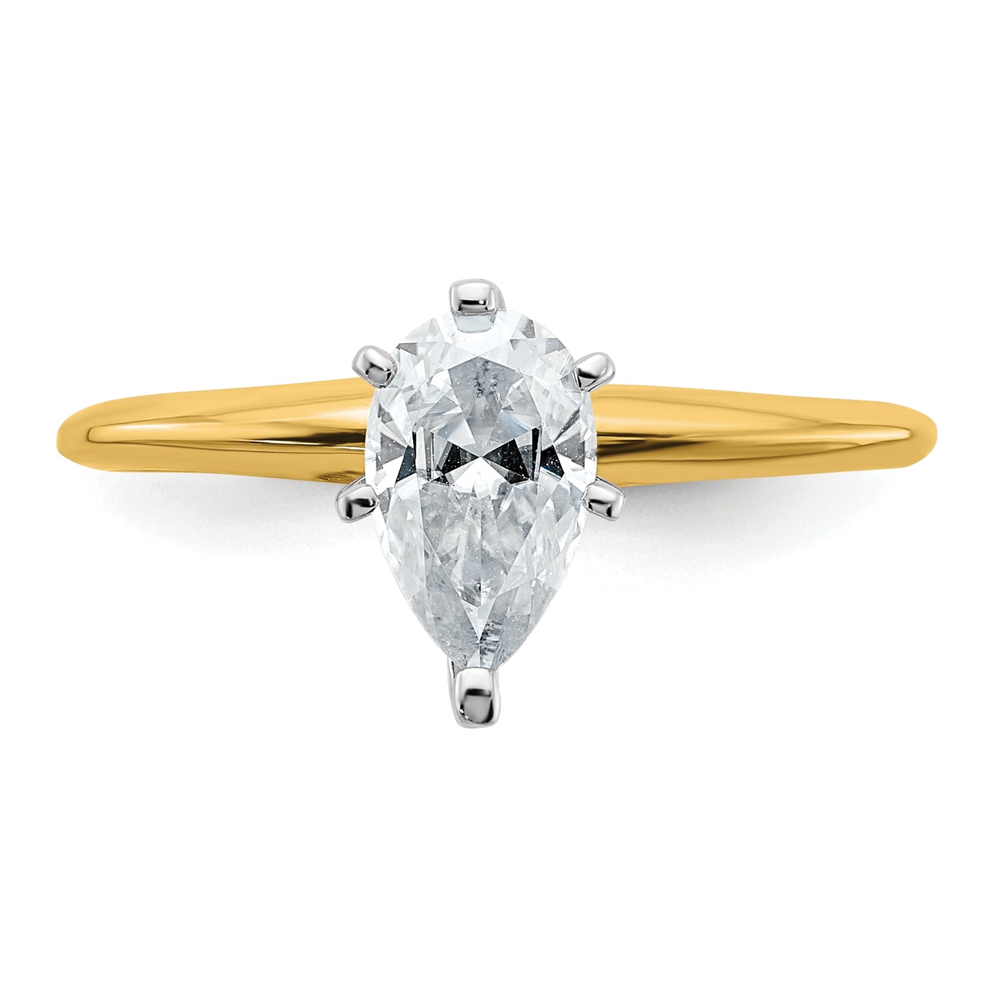 14K Yellow Gold 7/8ct. D E F Pure Light Pear Moissanite Solitaire Ring, Size 7