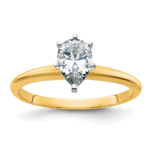 14K Yellow Gold 7/8ct. D E F Pure Light Pear Moissanite Solitaire Ring, Size 9
