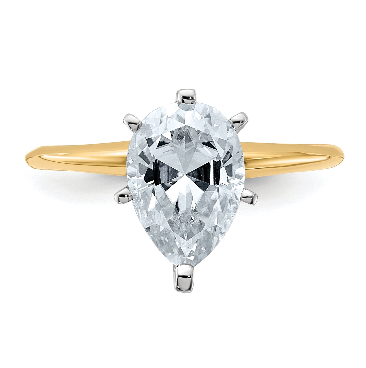 14K Yellow Gold 2ct. D E F Pure Light Pear Moissanite Solitaire Ring, Size 8
