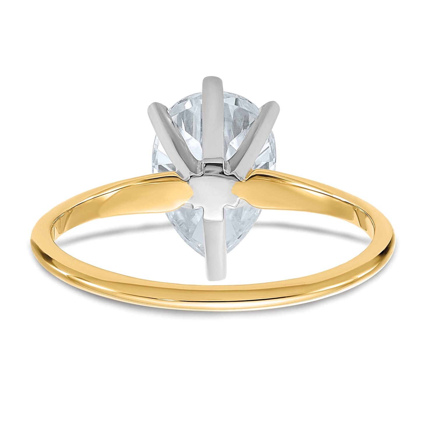 14K Yellow Gold 2ct. D E F Pure Light Pear Moissanite Solitaire Ring, Size 8