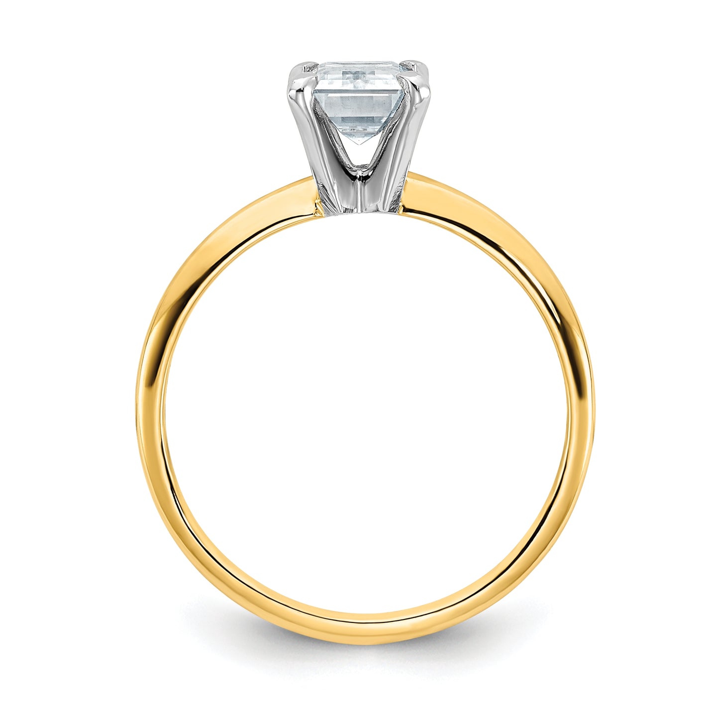 14K Yellow Gold 1ct. D E F Pure Light Emerald Moissanite Solitaire Ring, Size 6