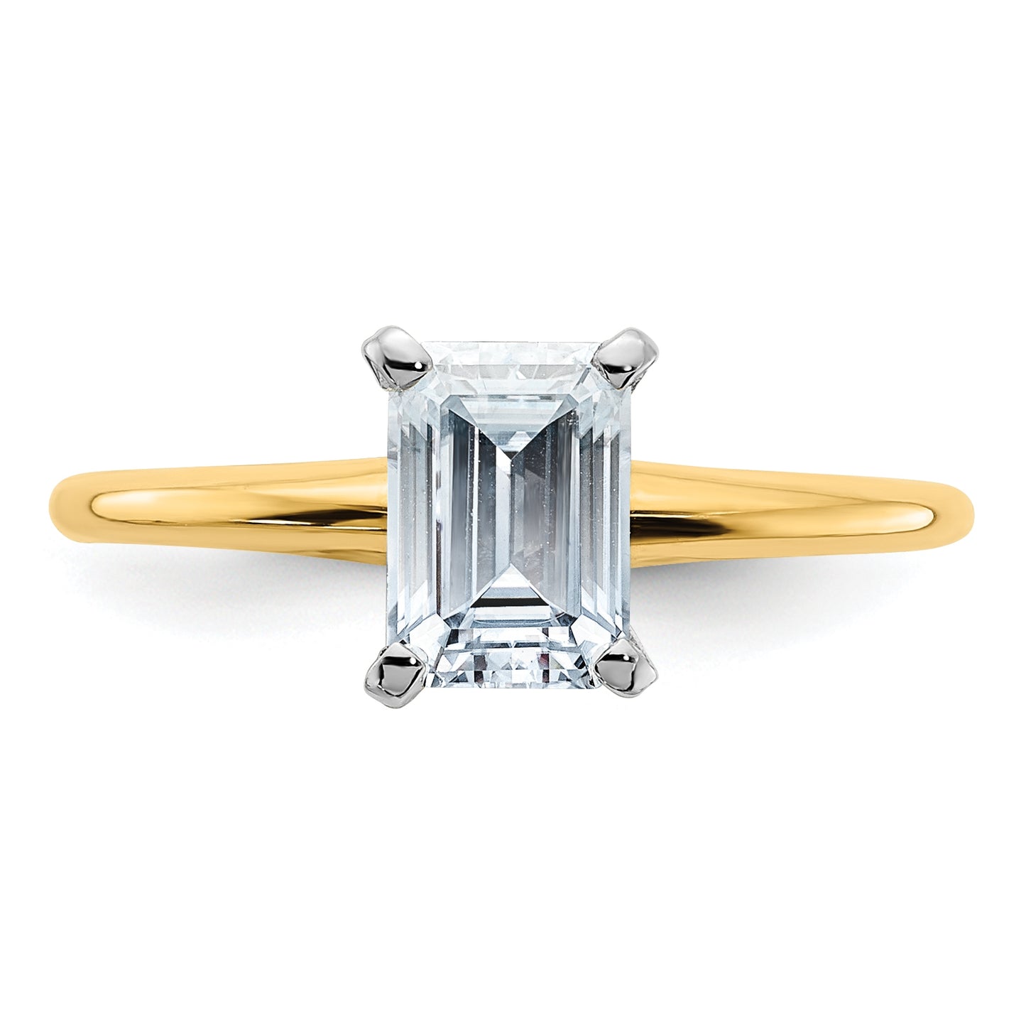 14K Yellow Gold 1ct. D E F Pure Light Emerald Moissanite Solitaire Ring, Size 9