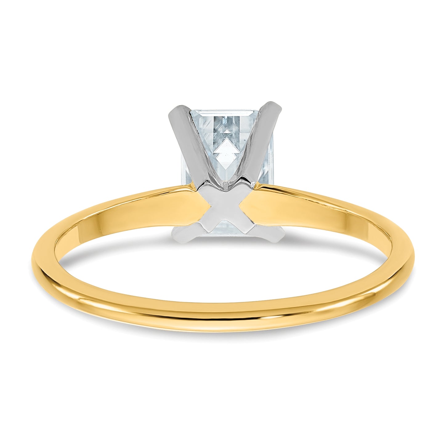 14K Yellow Gold 1ct. D E F Pure Light Emerald Moissanite Solitaire Ring, Size 9