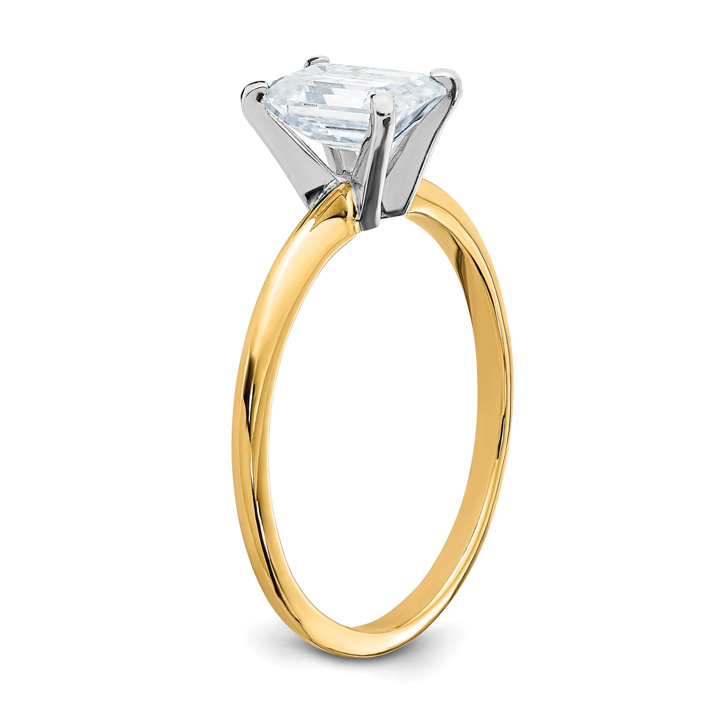 14K Yellow Gold 1ct. D E F Pure Light Emerald Moissanite Solitaire Ring, Size 9