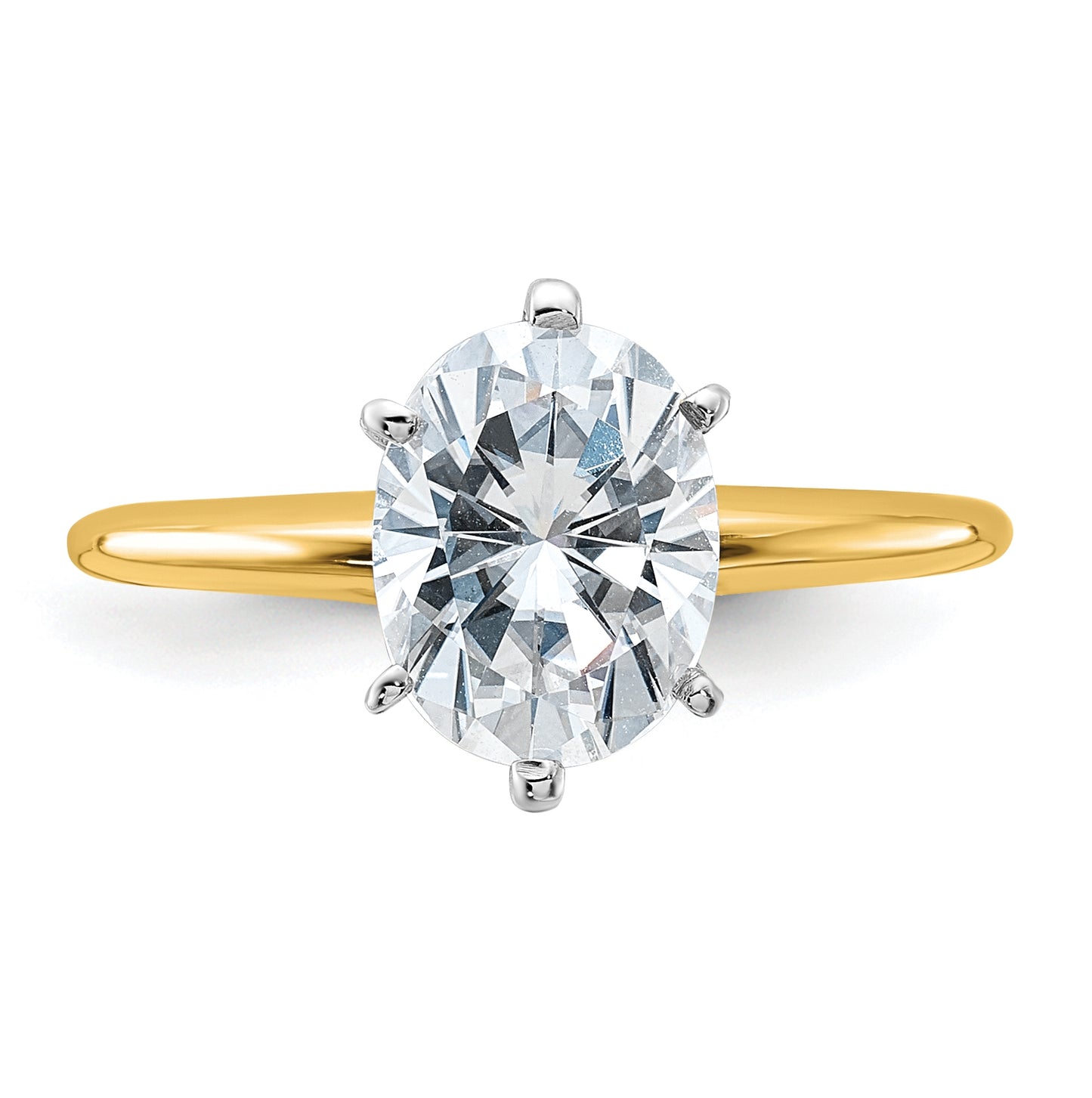 14K Yellow Gold 2ct. D E F Pure Light Oval Moissanite Solitaire Ring, Size 5