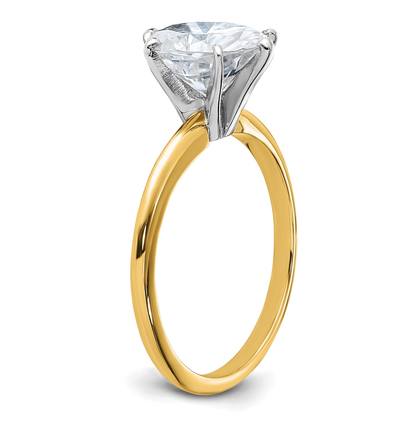 14K Yellow Gold 2ct. D E F Pure Light Oval Moissanite Solitaire Ring, Size 5