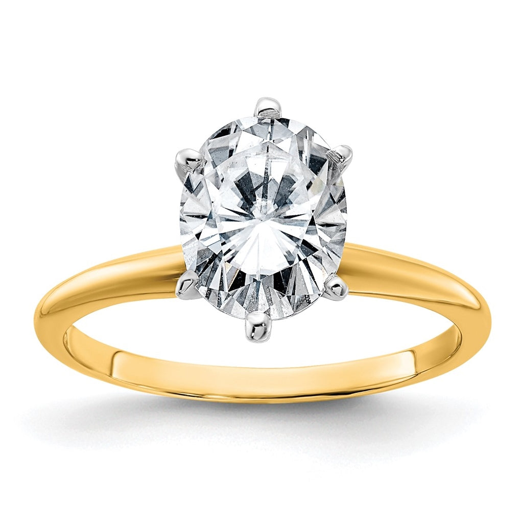14K Yellow Gold 2ct. D E F Pure Light Oval Moissanite Solitaire Ring, Size 5