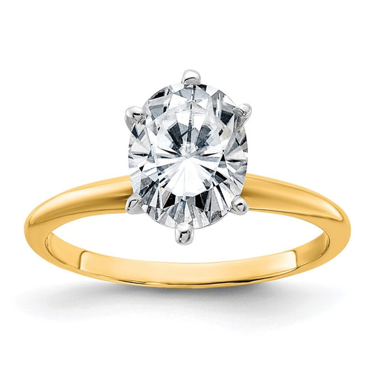 14K Yellow Gold 2ct. D E F Pure Light Oval Moissanite Solitaire Ring, Size 9