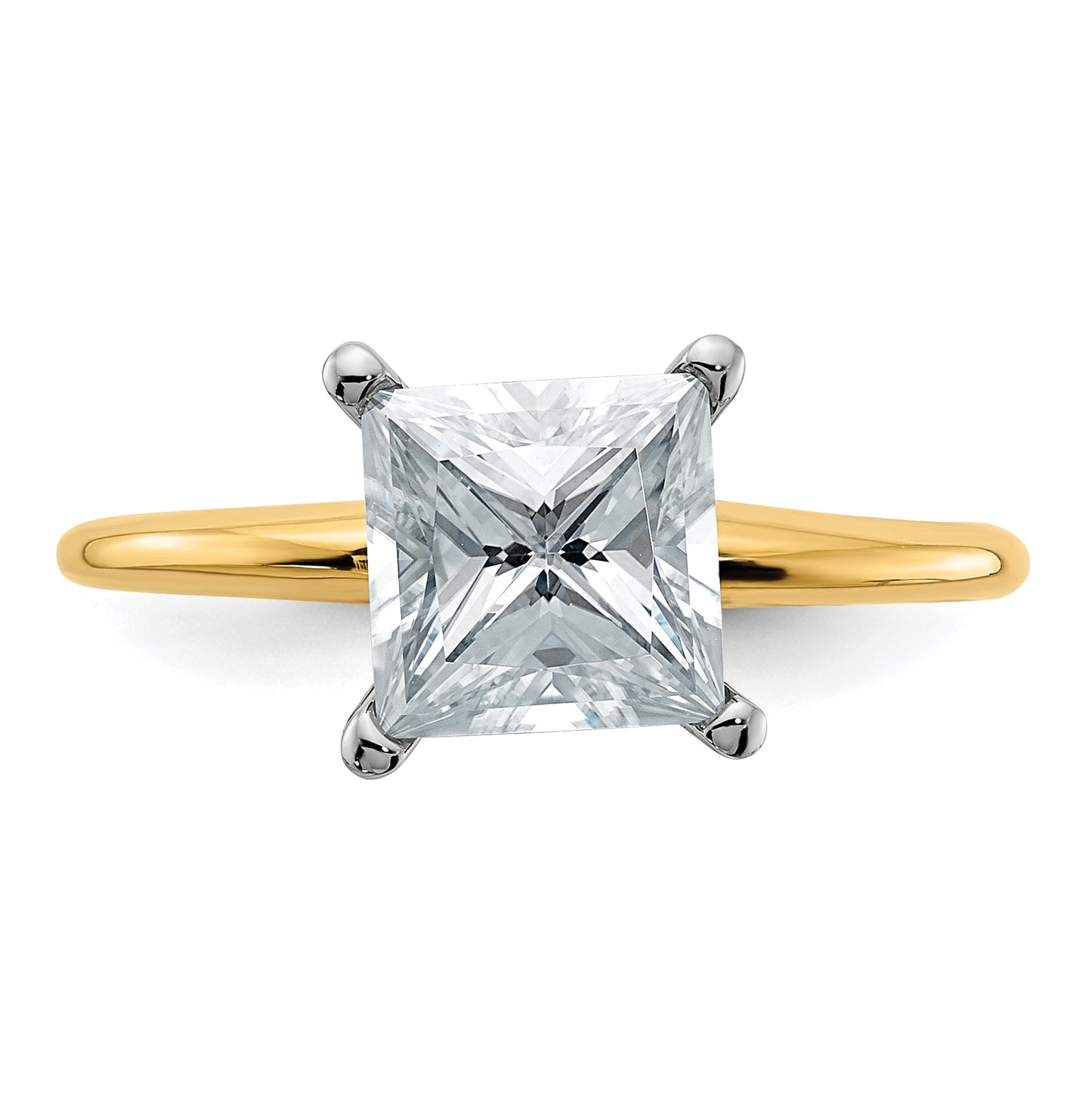 14K Yellow Gold 2ct. D E F Pure Light Princess Moissanite Solitaire Ring, Size 7