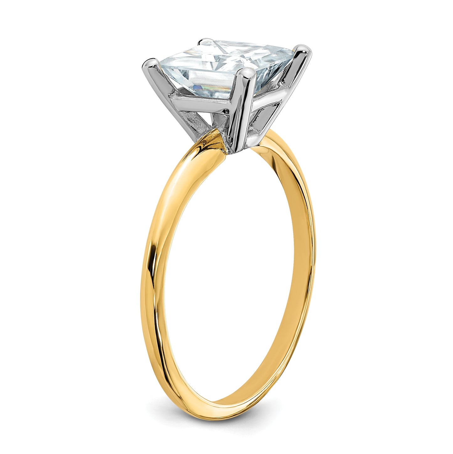 14K Yellow Gold 2ct. D E F Pure Light Princess Moissanite Solitaire Ring, Size 7
