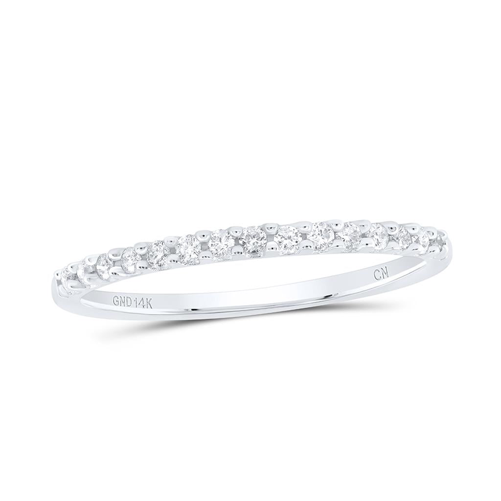 14kt White Gold Round Diamond Womens Slender Stackable Wedding Engagement Anniversary Band