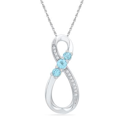 Sterling Silver Womens Round Synthetic Blue Topaz 3-Stone Infinity Pendant 1/3ctw, Length: 0.79 Inch Width: 0.37 Inch