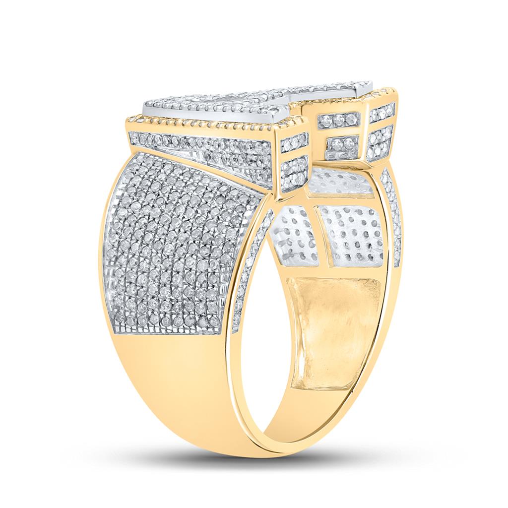 10K Two-tone Gold Mens Round Diamond Initial Letter Ring, Mens Size: 7-13