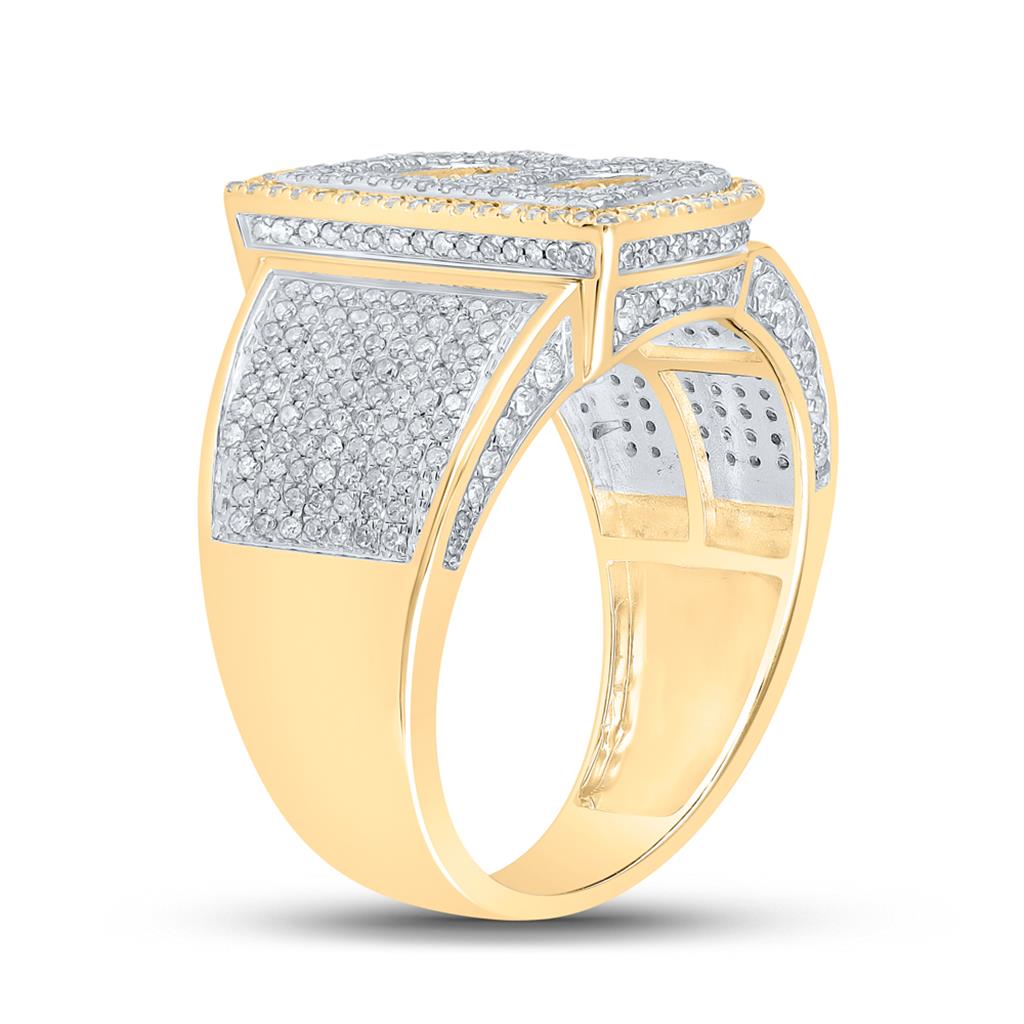 10K Two-tone Gold Mens Round Diamond Initial Letter Ring, Mens Size: 7-13