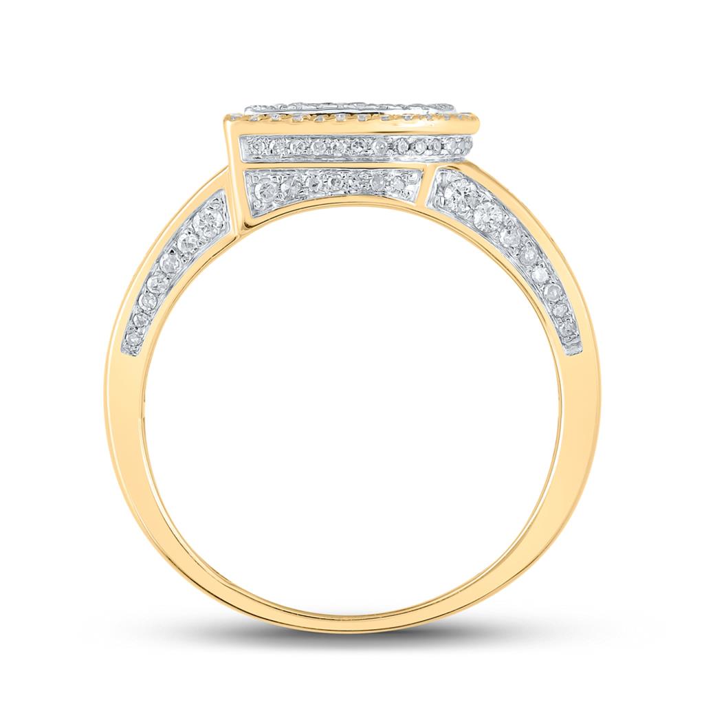 10K Two-tone Gold Mens Round Diamond Initial Letter Ring, Mens Size: 7-13