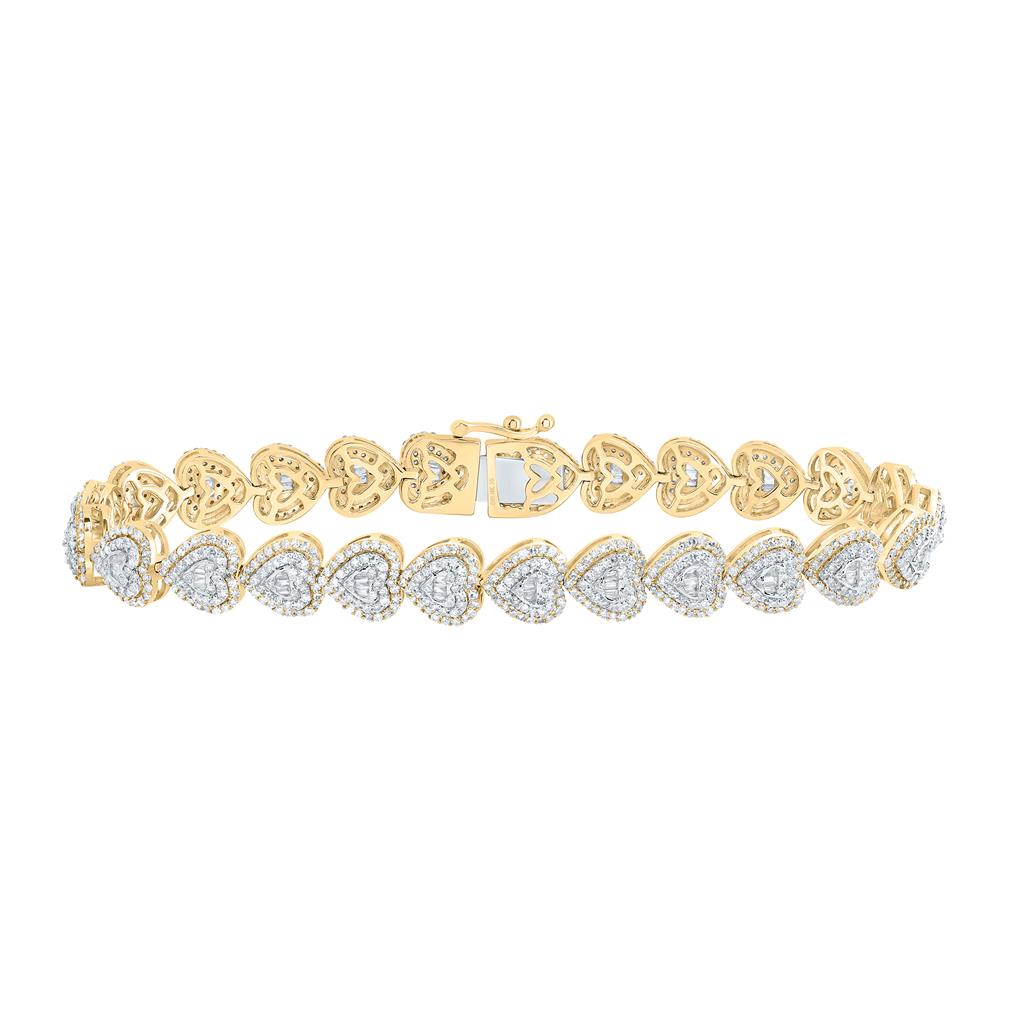 10K Yellow Gold 3 Cttw Natural Diamond Heart Bracelet, Length: 7 Inch