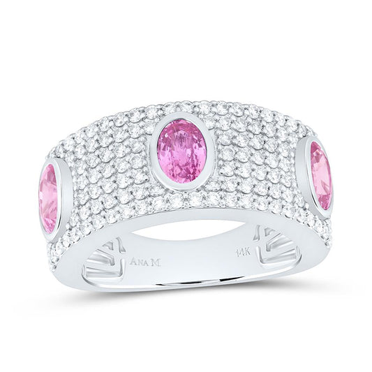 14K White Gold 7/8 Ctw Natural Diamond Ana M 6 x 4 Mm Oval Pink Sapphire Natural Gem Oval Ring