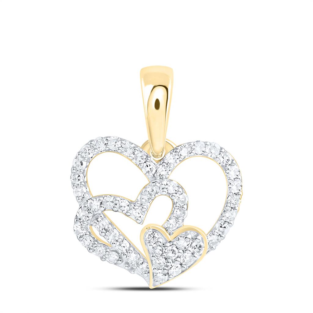10K Yellow Gold 1/4 Cttw Natural Diamond Fashion Heart Pendant