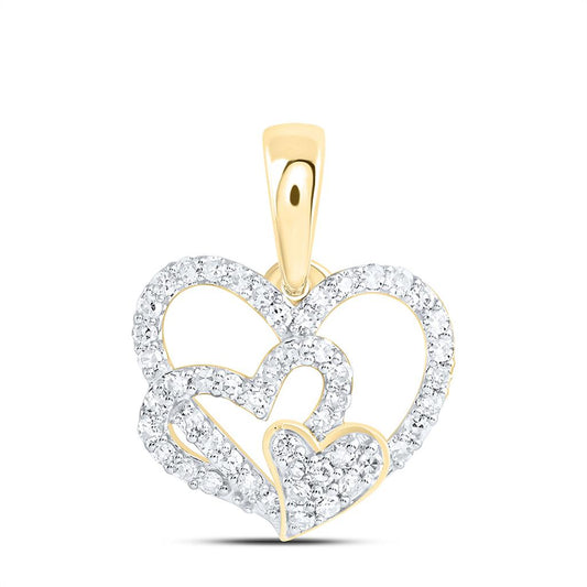 10K Yellow Gold 1/4 Cttw Natural Diamond Fashion Heart Pendant