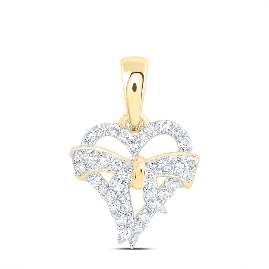 10K Yellow Gold 1/6 Cttw Natural Diamond Fashion Bow Heart Pendant