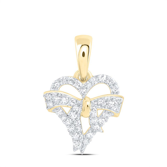 10K Yellow Gold 1/6 Cttw Natural Diamond Fashion Bow Heart Pendant