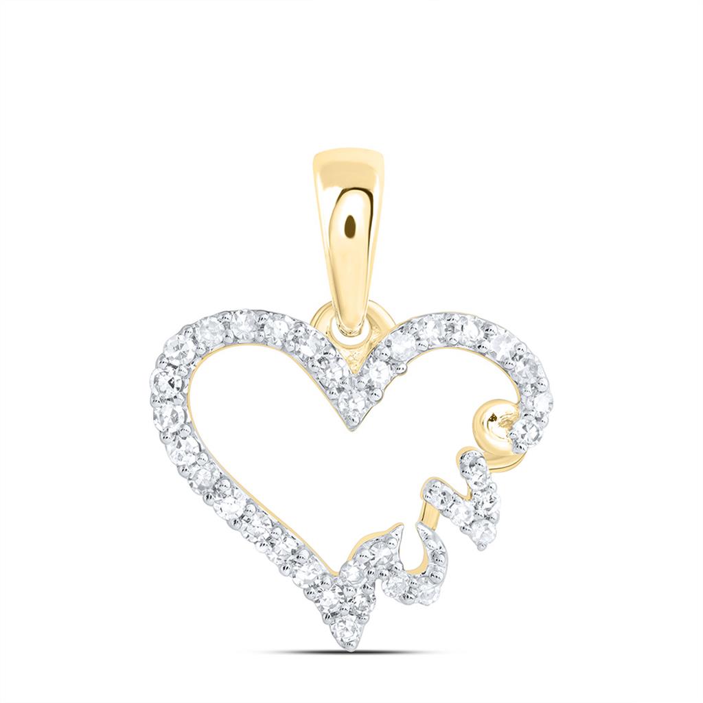 10K Yellow Gold 1/6 Cttw Natual Diamond Fashion Love Heart Pendant