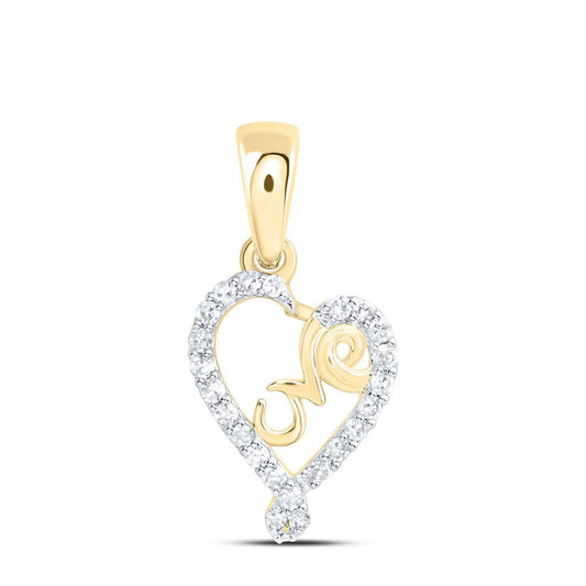 10K Yellow Gold 1/10 Cttw Natural Diamond Fashion Love Heart Pendant