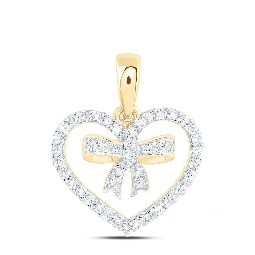 10K Yellow Gold 1/4 Cttw Natural Diamond Fashion Bow Heart Pendant