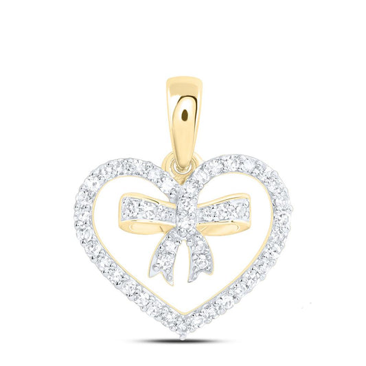 10K Yellow Gold 1/4 Cttw Natural Diamond Fashion Bow Heart Pendant