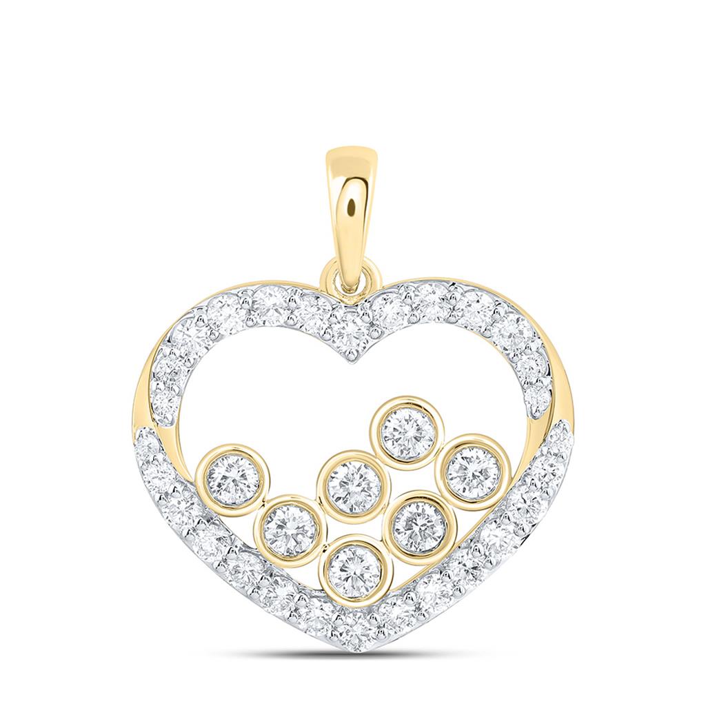 14K Yellow Gold 3/4 Cttw Natural Diamond Ana M Fashion Heart Pendant