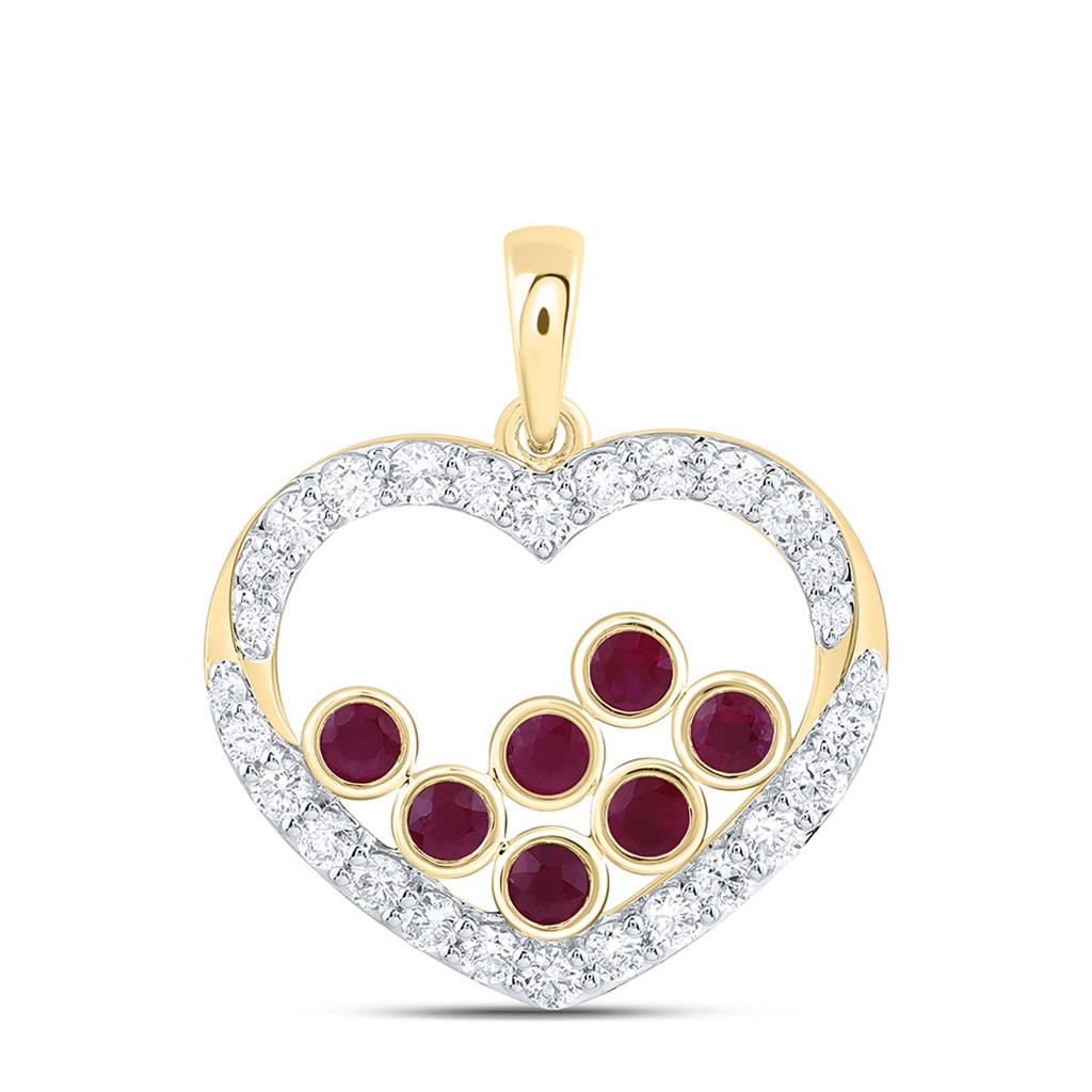 14K Yellow Gold 3/8 Cttw Natural Diamond Ana M 1/4 Cttw Round Natural Gem Heart Pendant