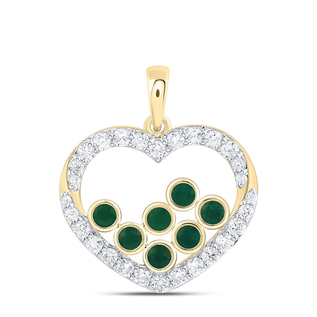 14K Yellow Gold 3/8 Cttw Natural Diamond Ana M 1/4 Cttw Round Natural Gem Heart Pendant