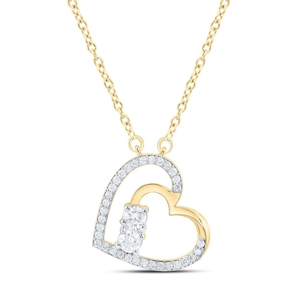 10K Yellow Gold 3/8 Cttw Natual Diamond Cn Fashion Heart Necklace (18 Inch)