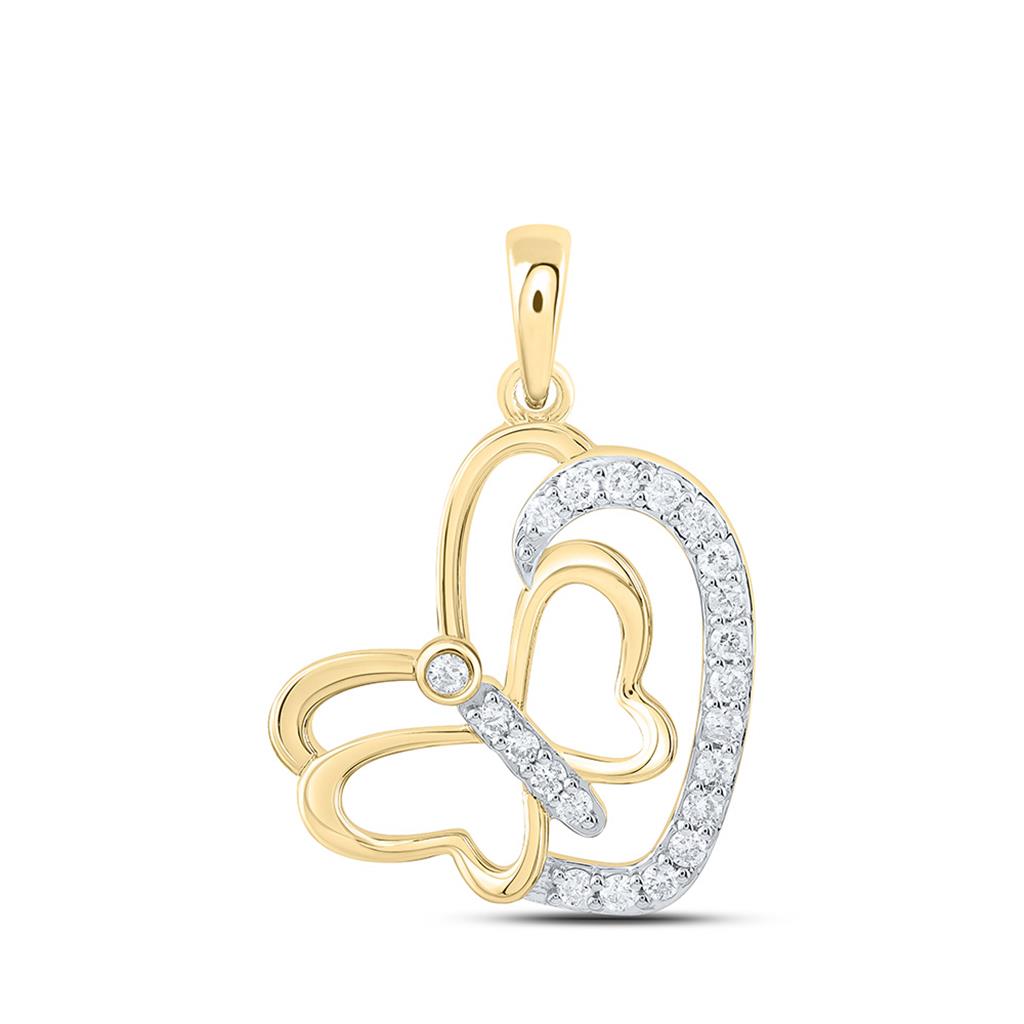 10K Yellow Gold 1/6 Cttw Natural Diamond Cn Fashion Heart Butterfly Pendant