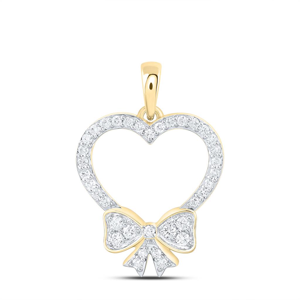 10K Yellow Gold 1/4 Cttw Natural Diamond Cn Fashion Bow Heart Pendant