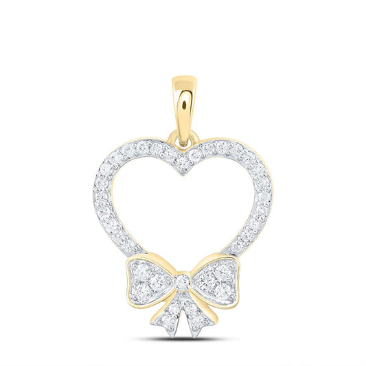 10K Yellow Gold 1/4 Cttw Natural Diamond Cn Fashion Bow Heart Pendant