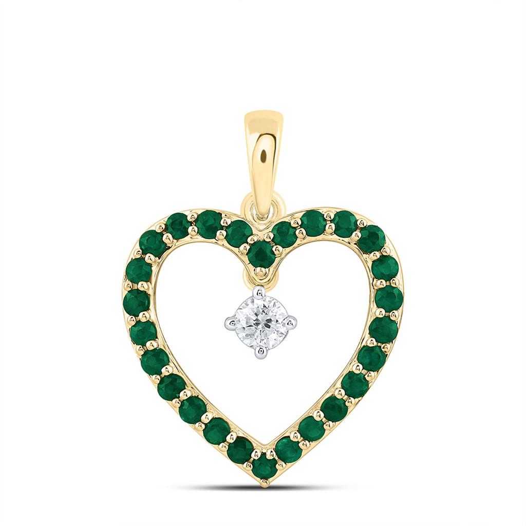 10K Yellow Gold 1/10 Cttw Natural Diamond Cn 3/8 Cttw Round Ruby Natural Gem Heart Pendant